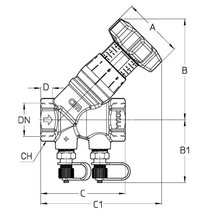Ручной балансировочный клапан с переменной диафрагмой CIM 787OT/2R Cimberio (Италия)